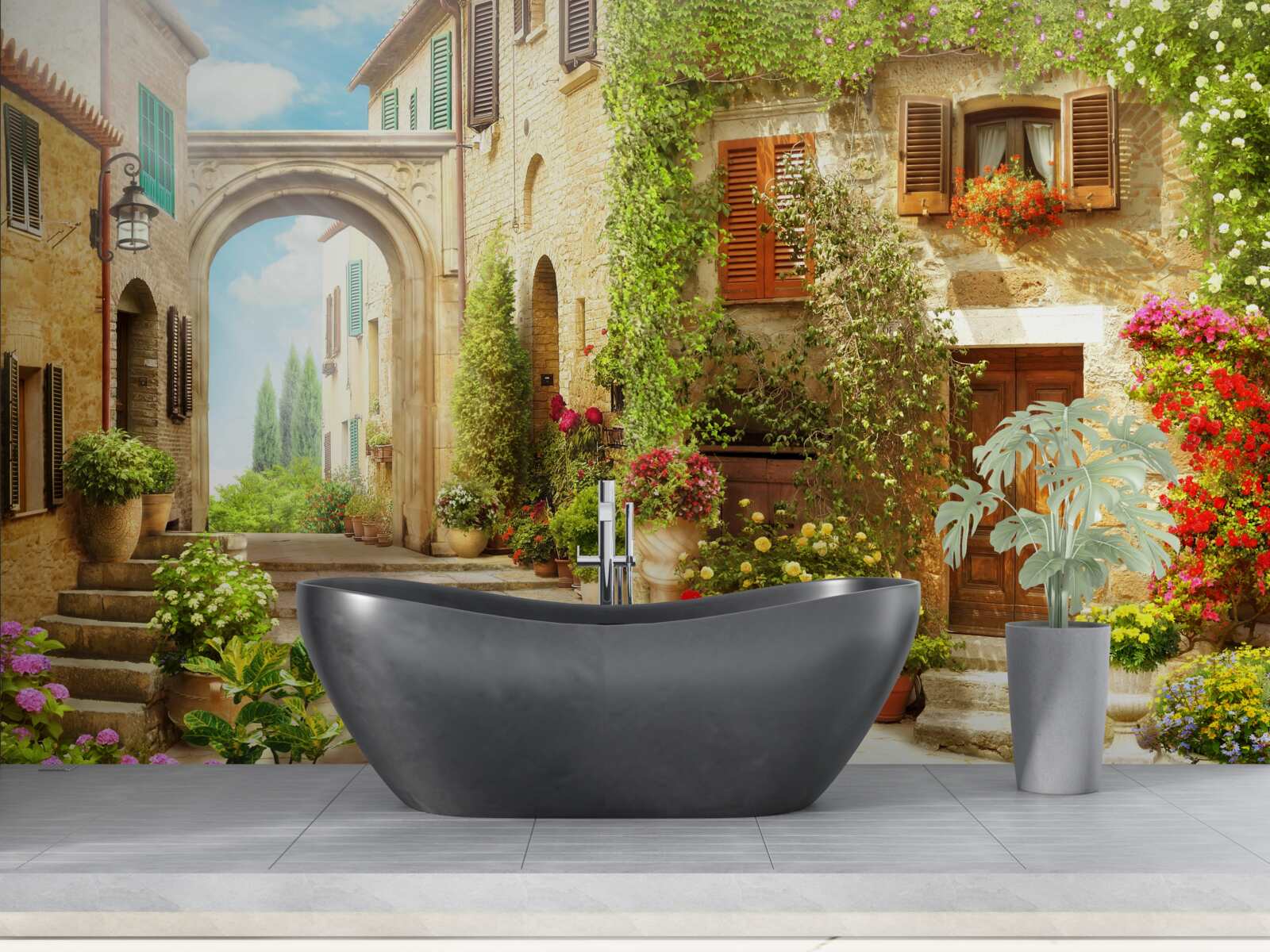 Papier peint coin de fleurs dans la rue