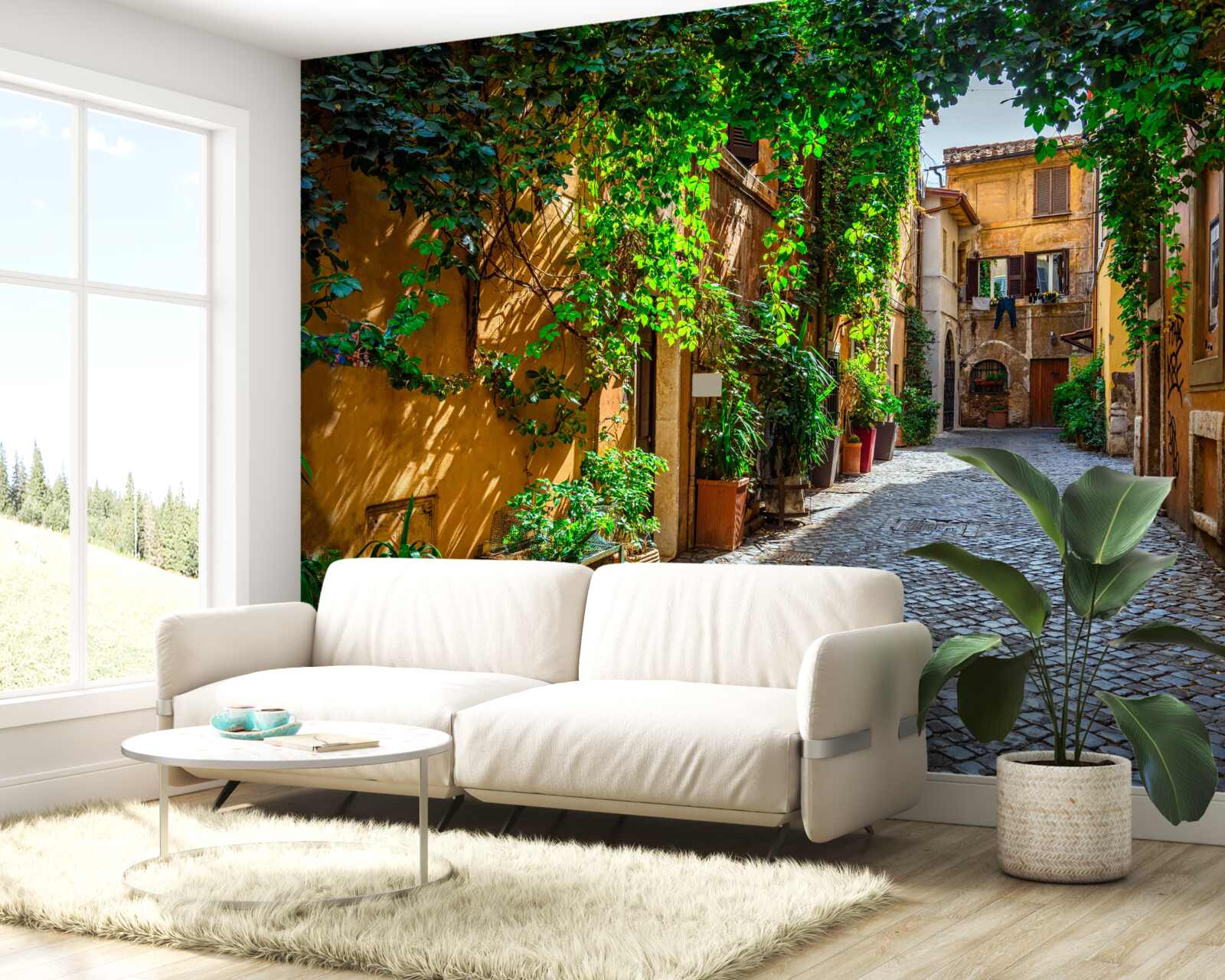 Papier peint La cour italienne, entourée de verdure, est remplie de confort.