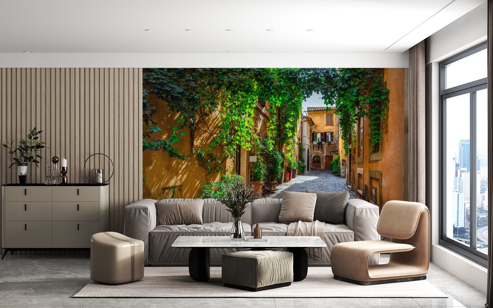 Papier peint La cour italienne, entourée de verdure, est remplie de confort.