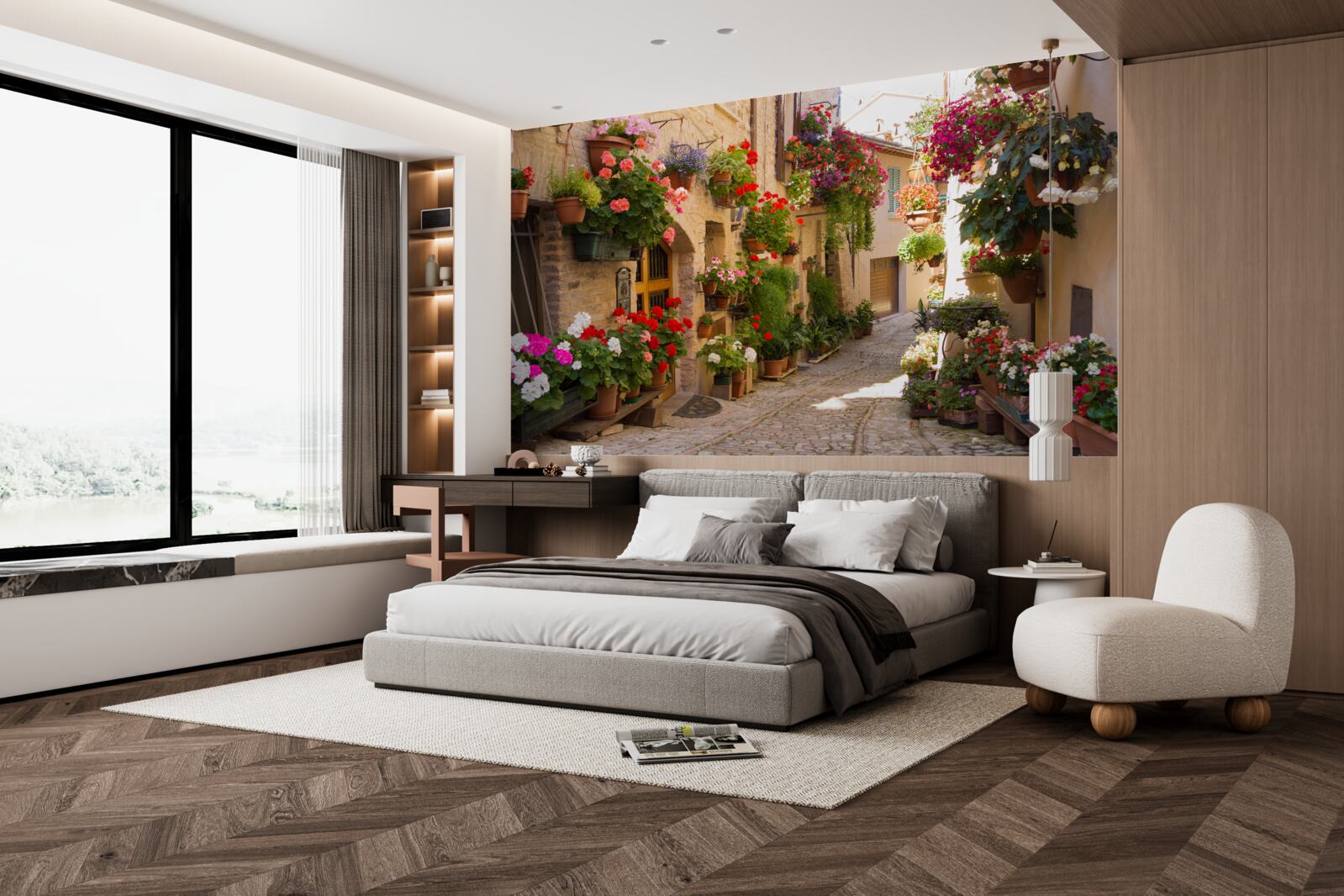 Papier peint fleurs naturelles dans une rue historique