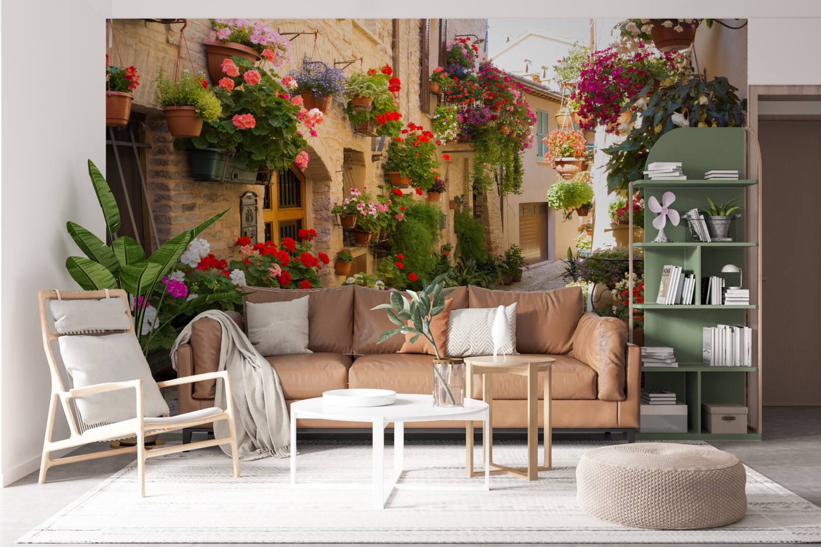 Papier peint fleurs naturelles dans une rue historique