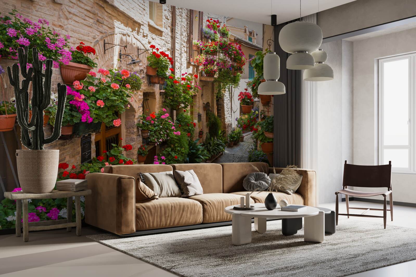 Papier peint une rue immergée dans une verdure dense, cachant son ancienneté