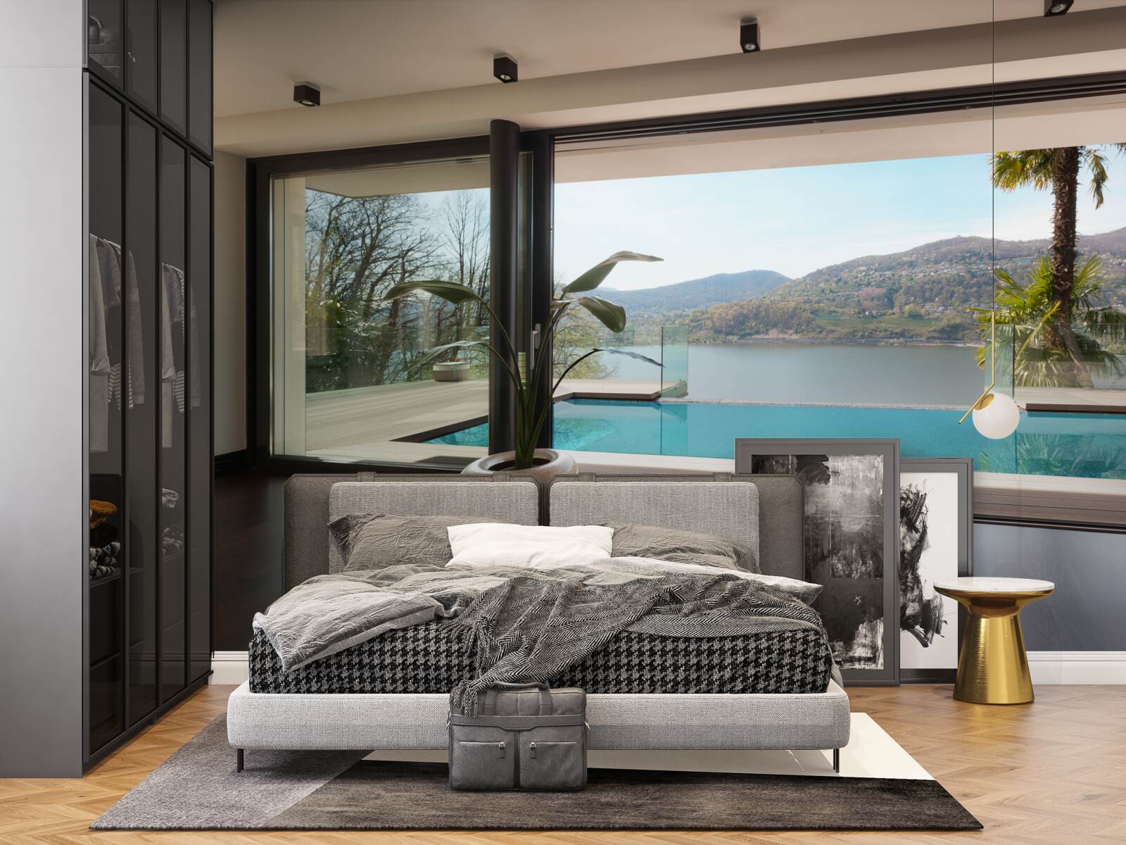 Papier peint piscine exclusive avec vue panoramique sur la chaîne de montagnes