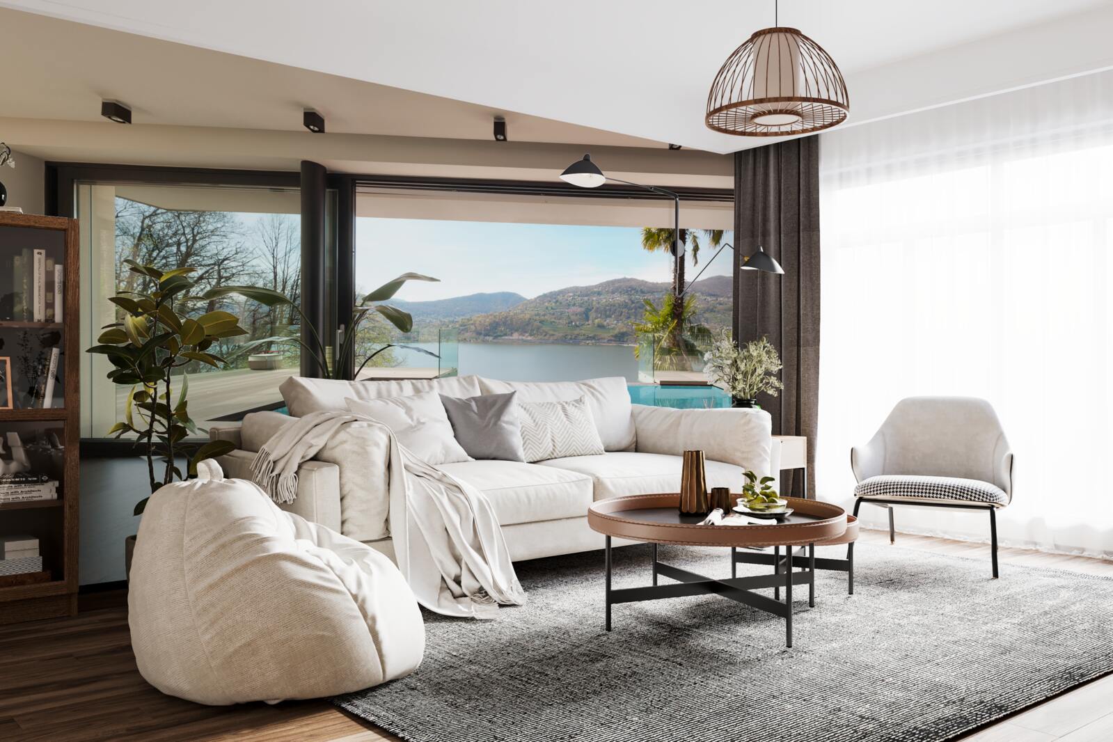 Papier peint piscine exclusive avec vue panoramique sur la chaîne de montagnes