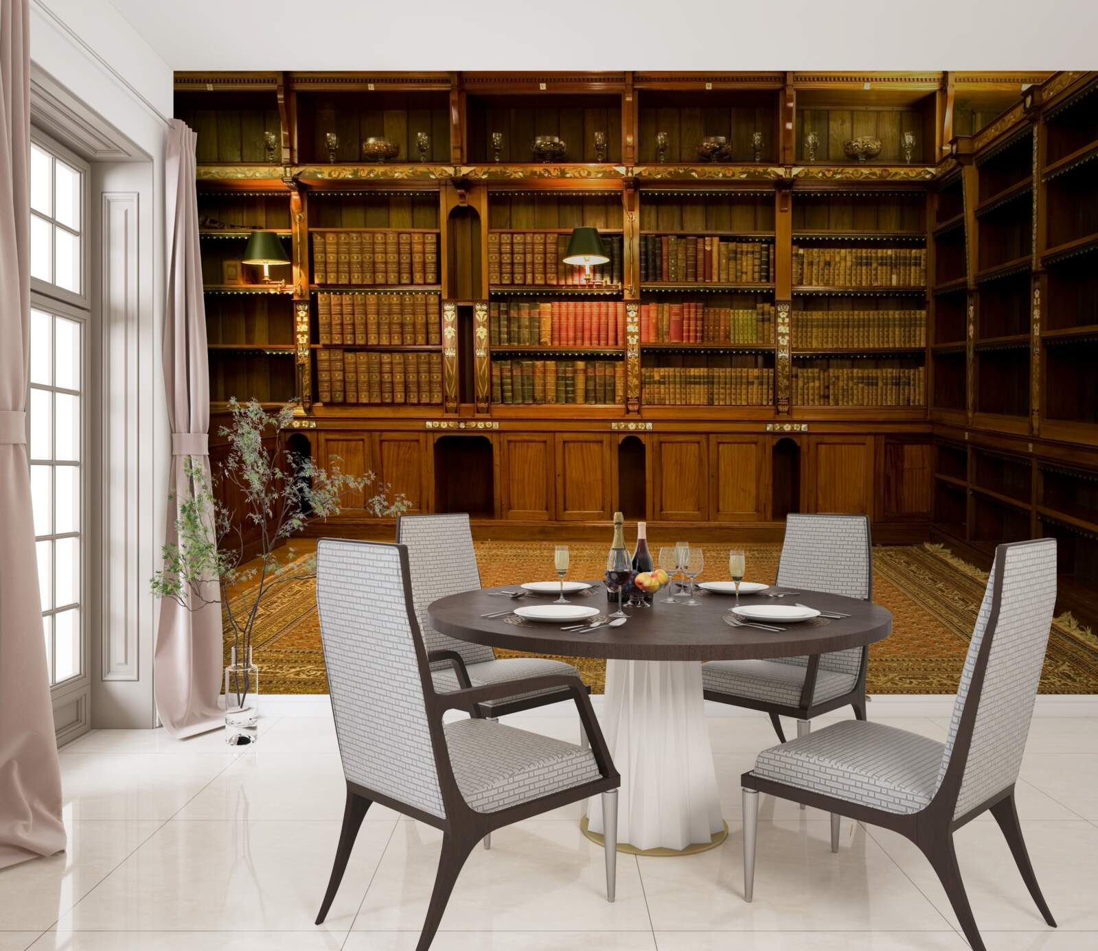 Papier peint bibliothèque remplie de livres anciens