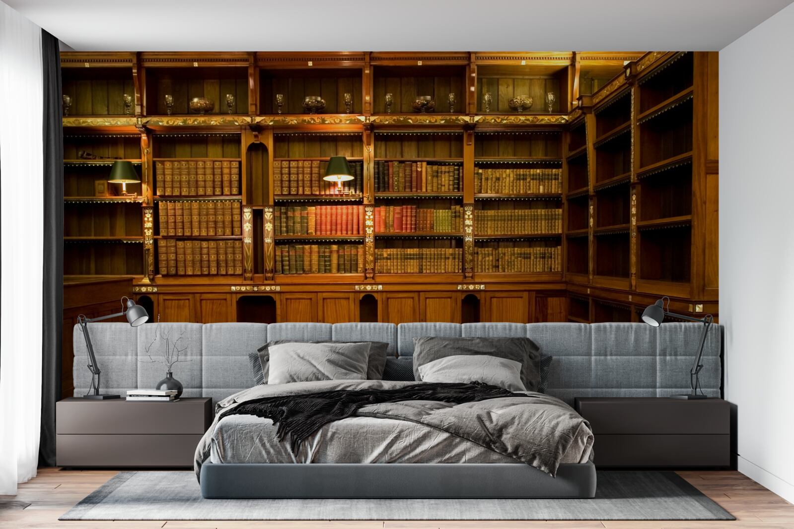 Papier peint bibliothèque remplie de livres anciens