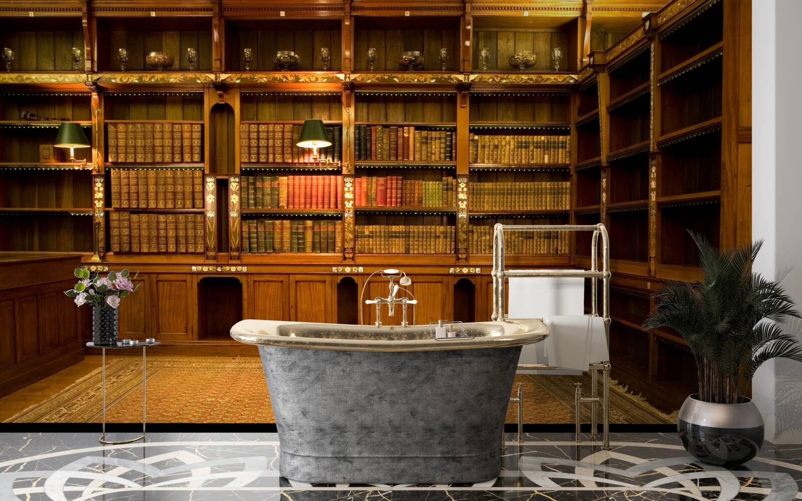 Papier peint bibliothèque remplie de livres anciens