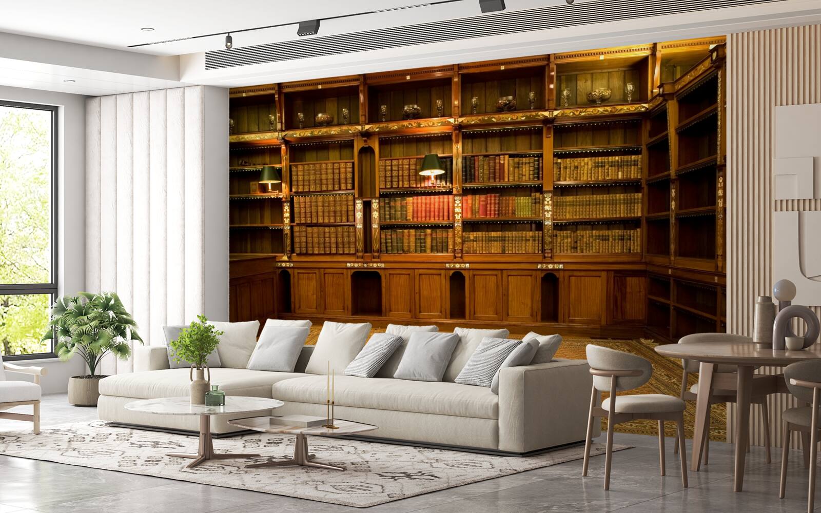 Papier peint bibliothèque remplie de livres anciens