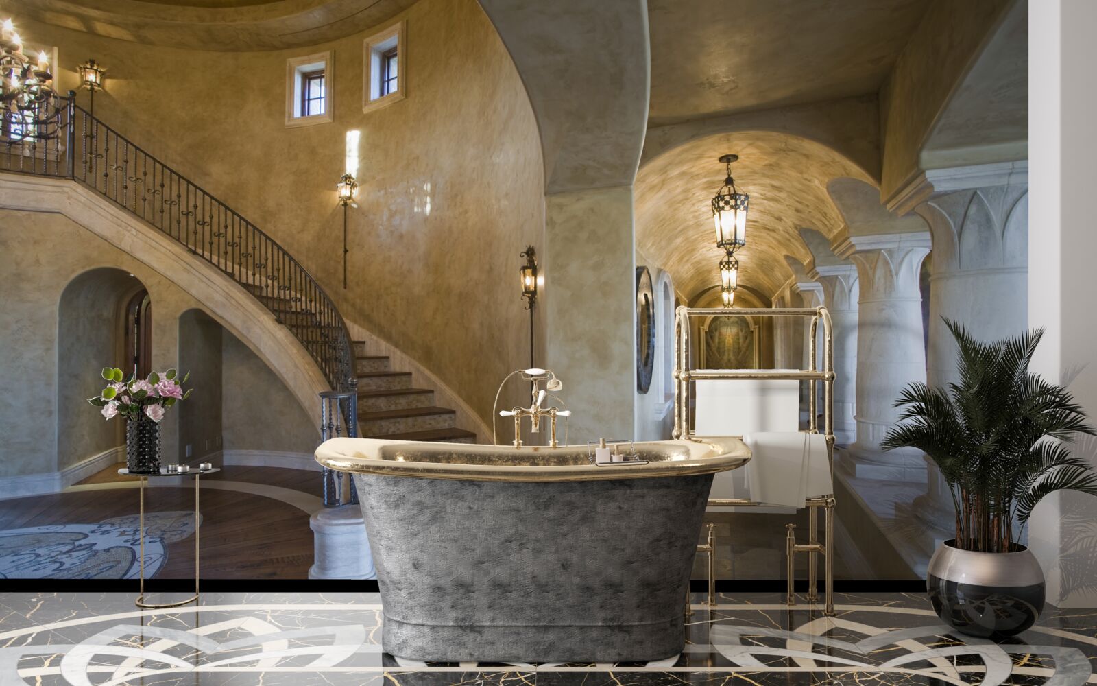 Papier peint l'utilisation du marbre dans l'architecture résidentielle