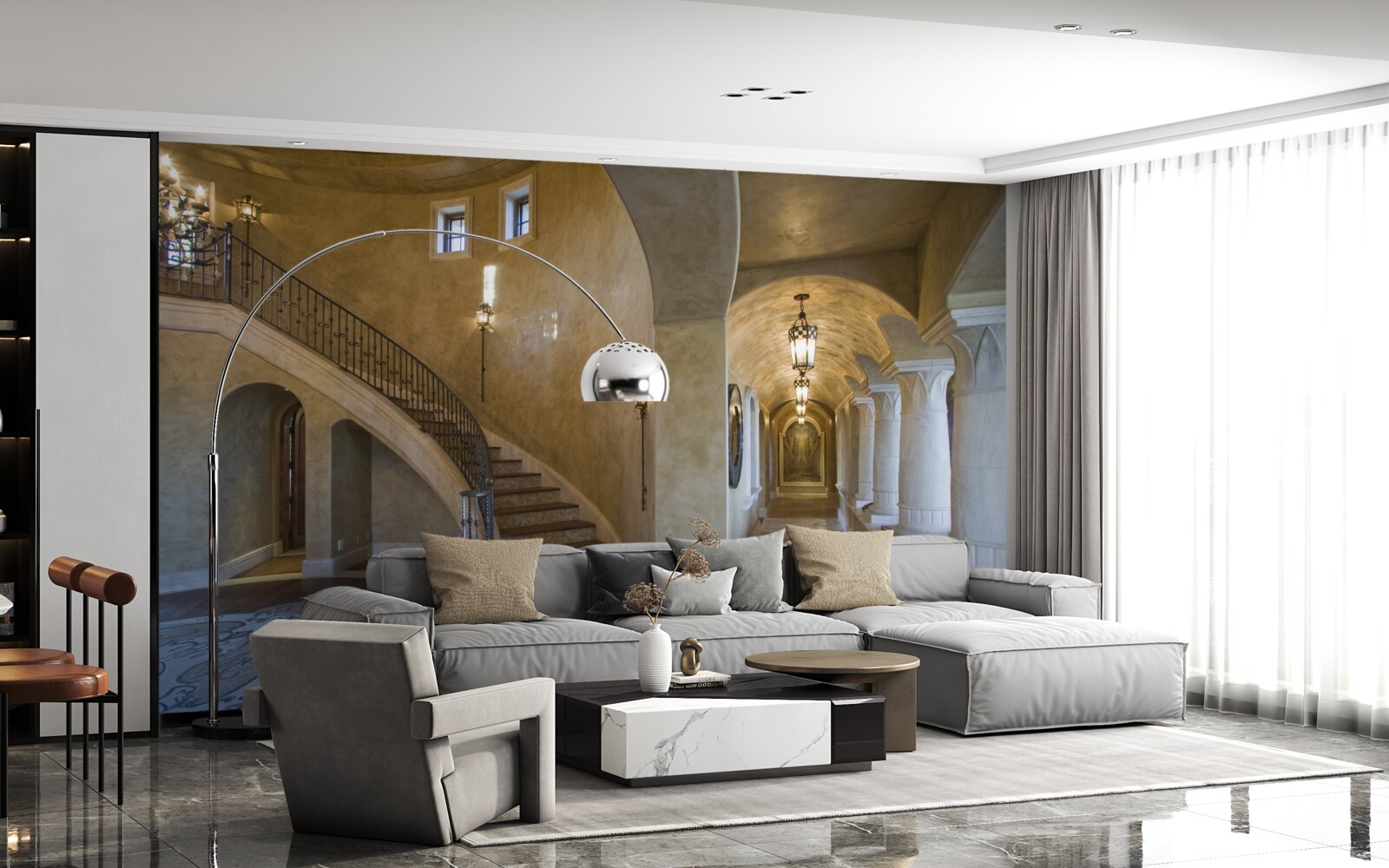 Papier peint l'utilisation du marbre dans l'architecture résidentielle