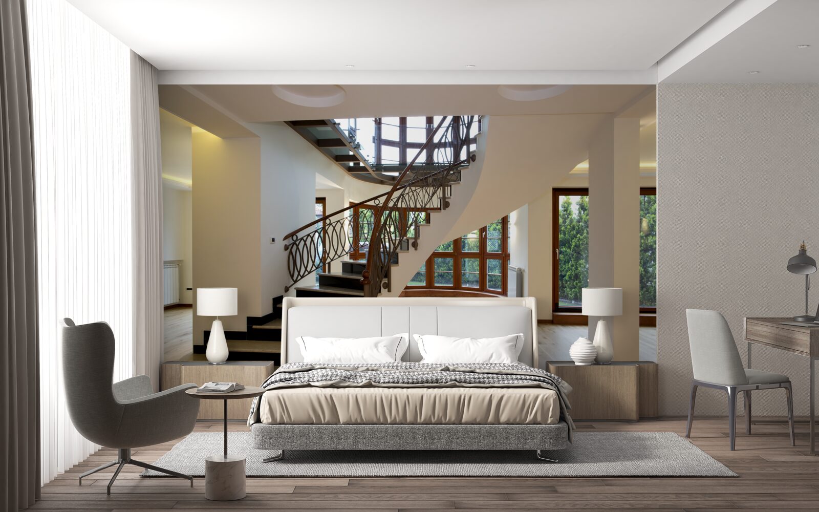 Papier peint hall d'entrée avec escalier formel