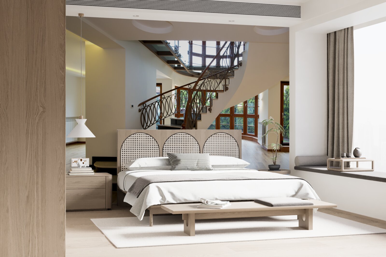 Papier peint hall d'entrée avec escalier formel