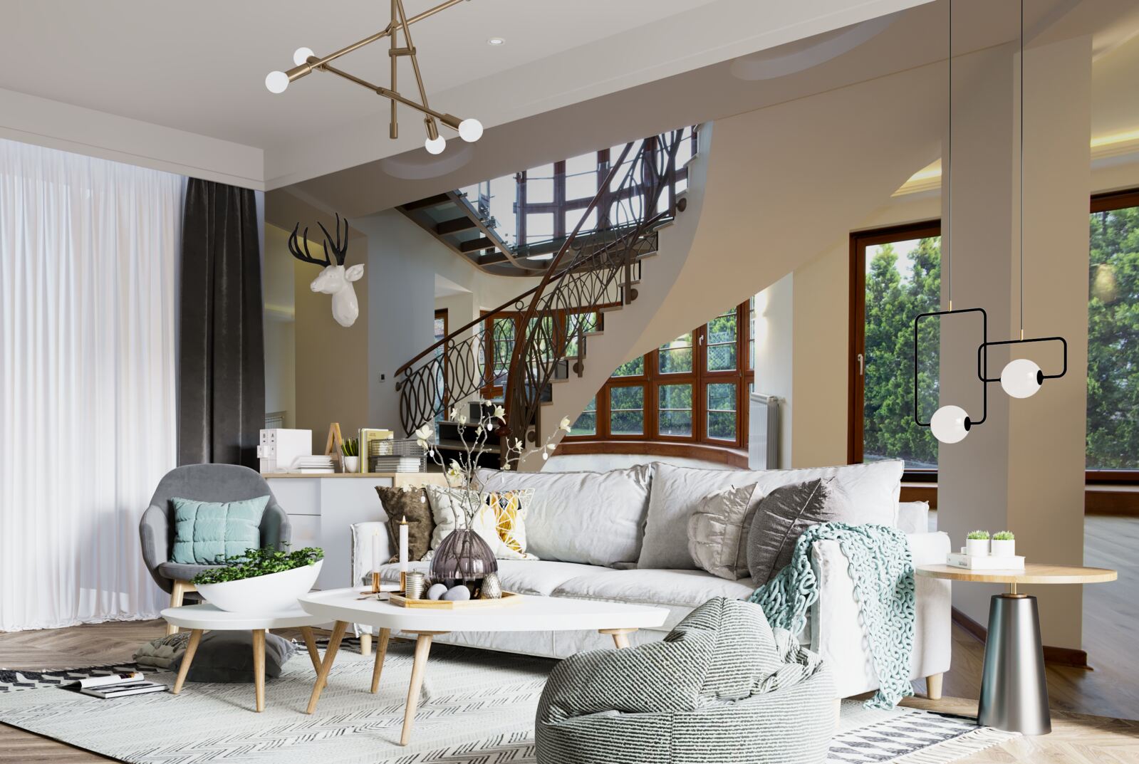 Papier peint hall d'entrée avec escalier formel