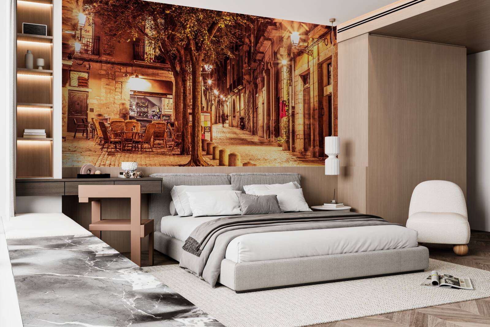 Papier peint rue du soir de la ville ancienne