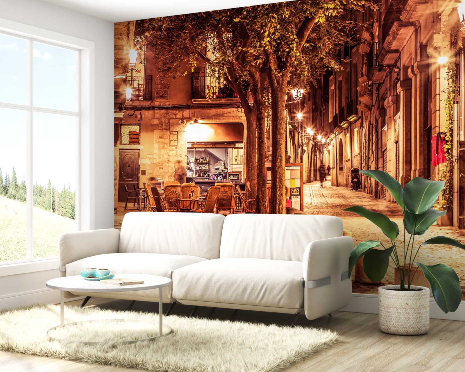 Papier peint rue du soir de la ville ancienne