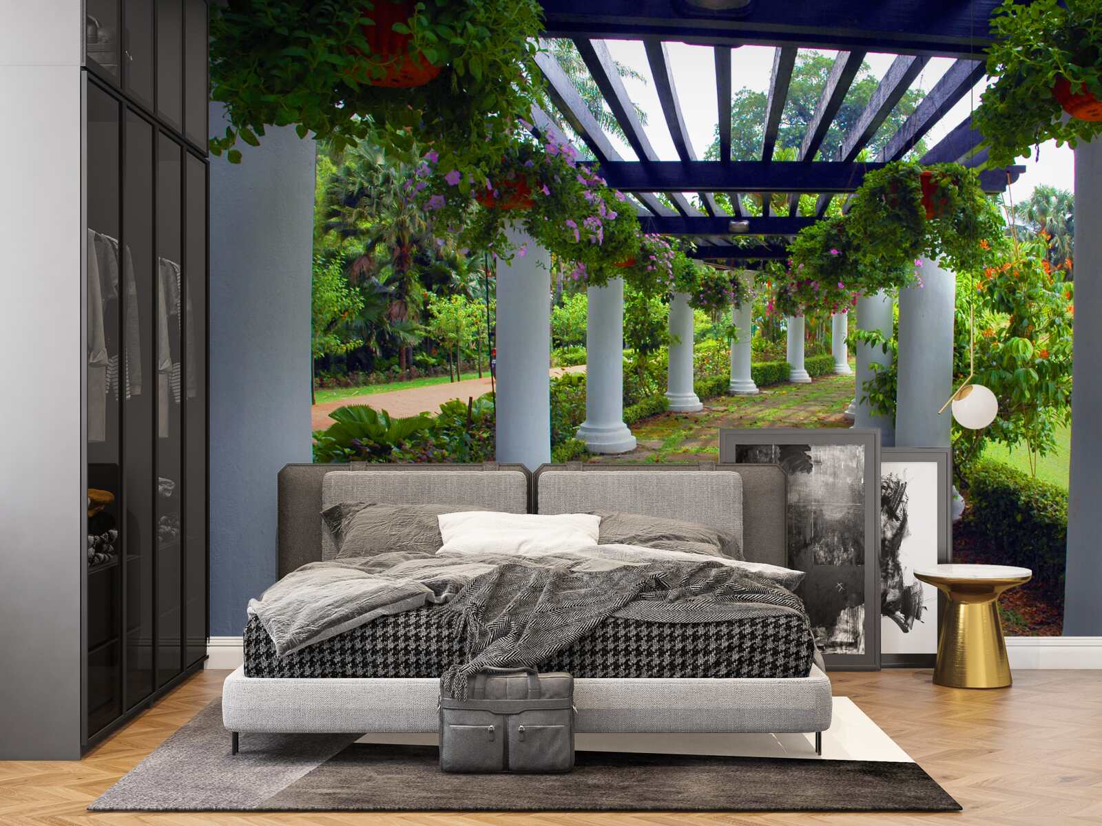 Papier peint colonnes de béton blanc dans le jardin