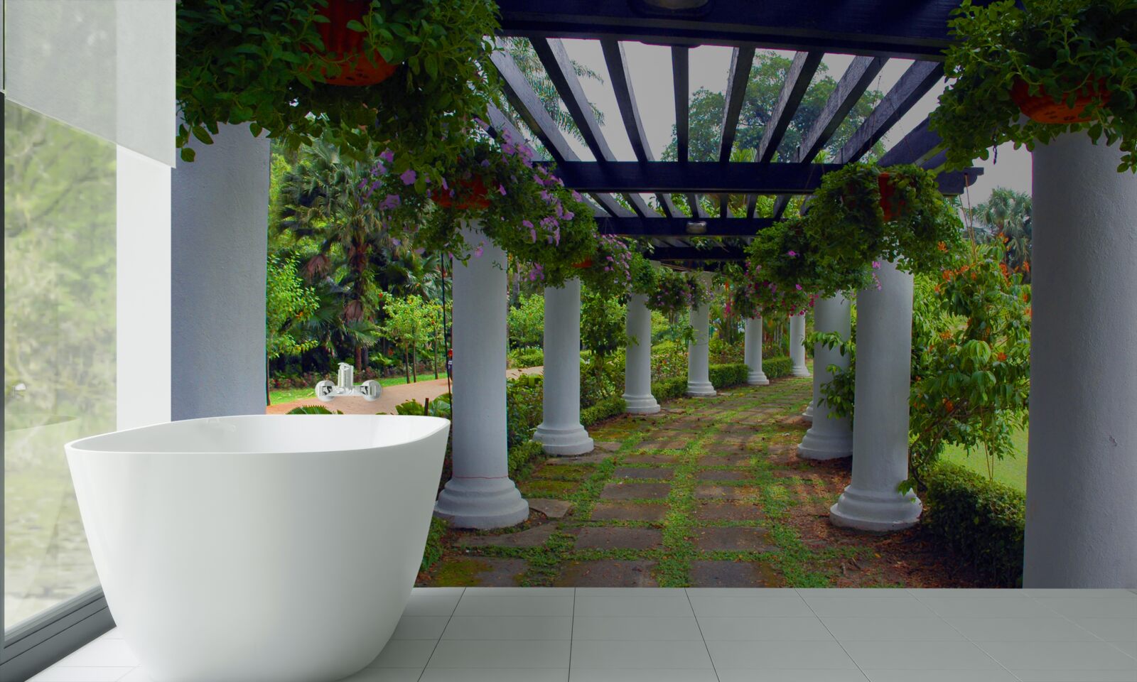 Papier peint colonnes de béton blanc dans le jardin