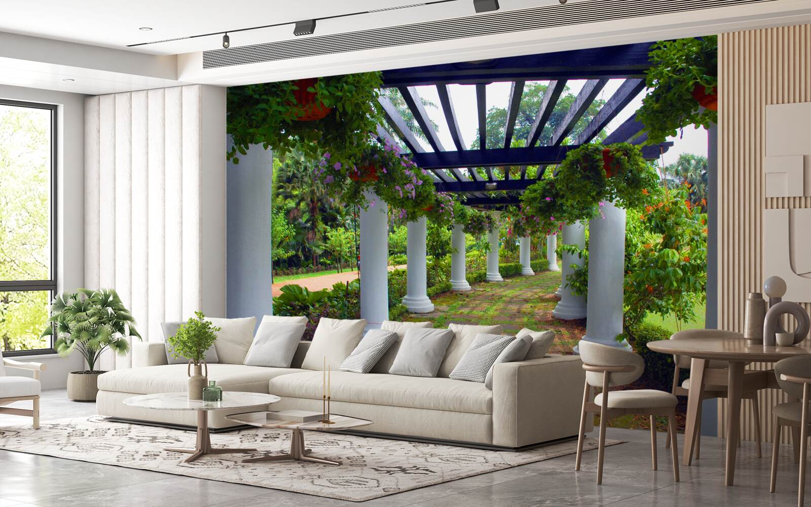 Papier peint colonnes de béton blanc dans le jardin