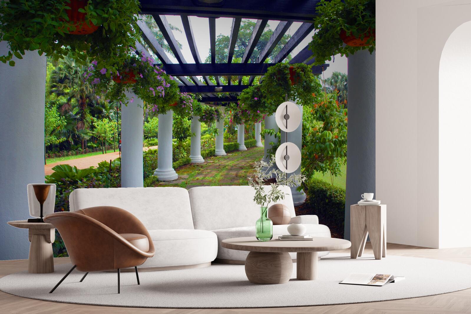 Papier peint colonnes de béton blanc dans le jardin