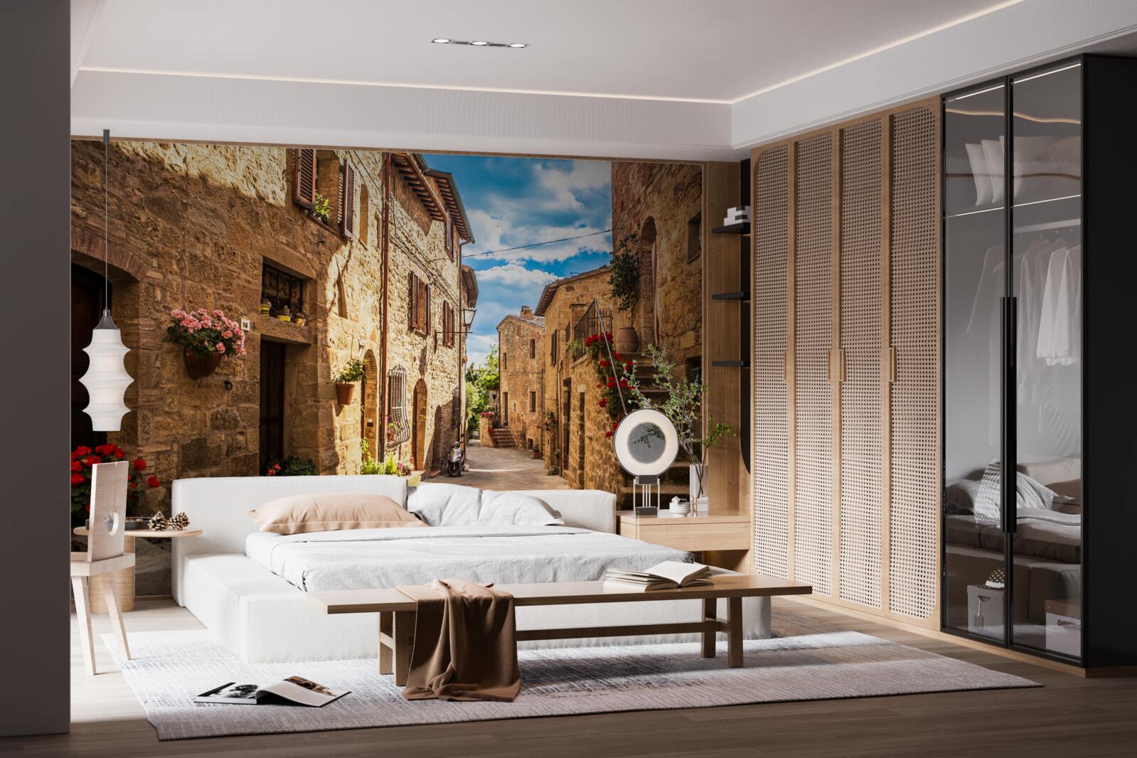 Papier peint rue toscane par une belle journée d'été