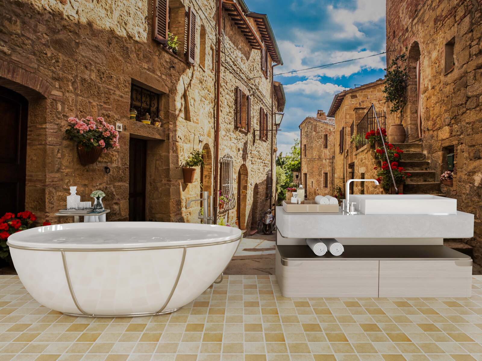 Papier peint rue toscane par une belle journée d'été