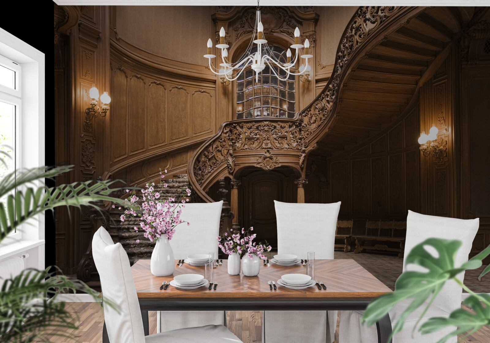 Papier peint escalier en bois dans le dortoir