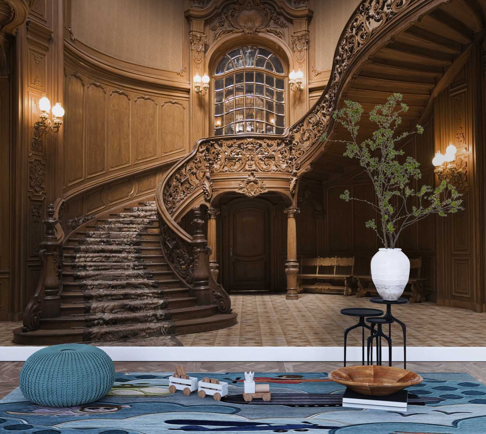 Papier peint escalier en bois dans le dortoir