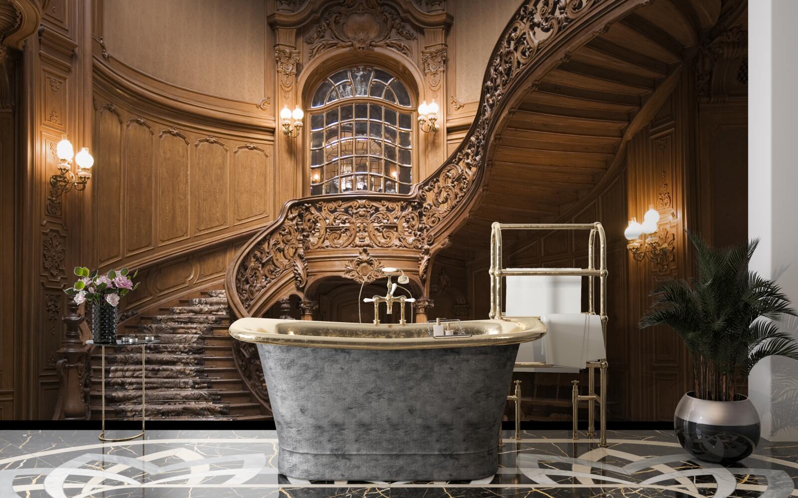 Papier peint escalier en bois dans le dortoir