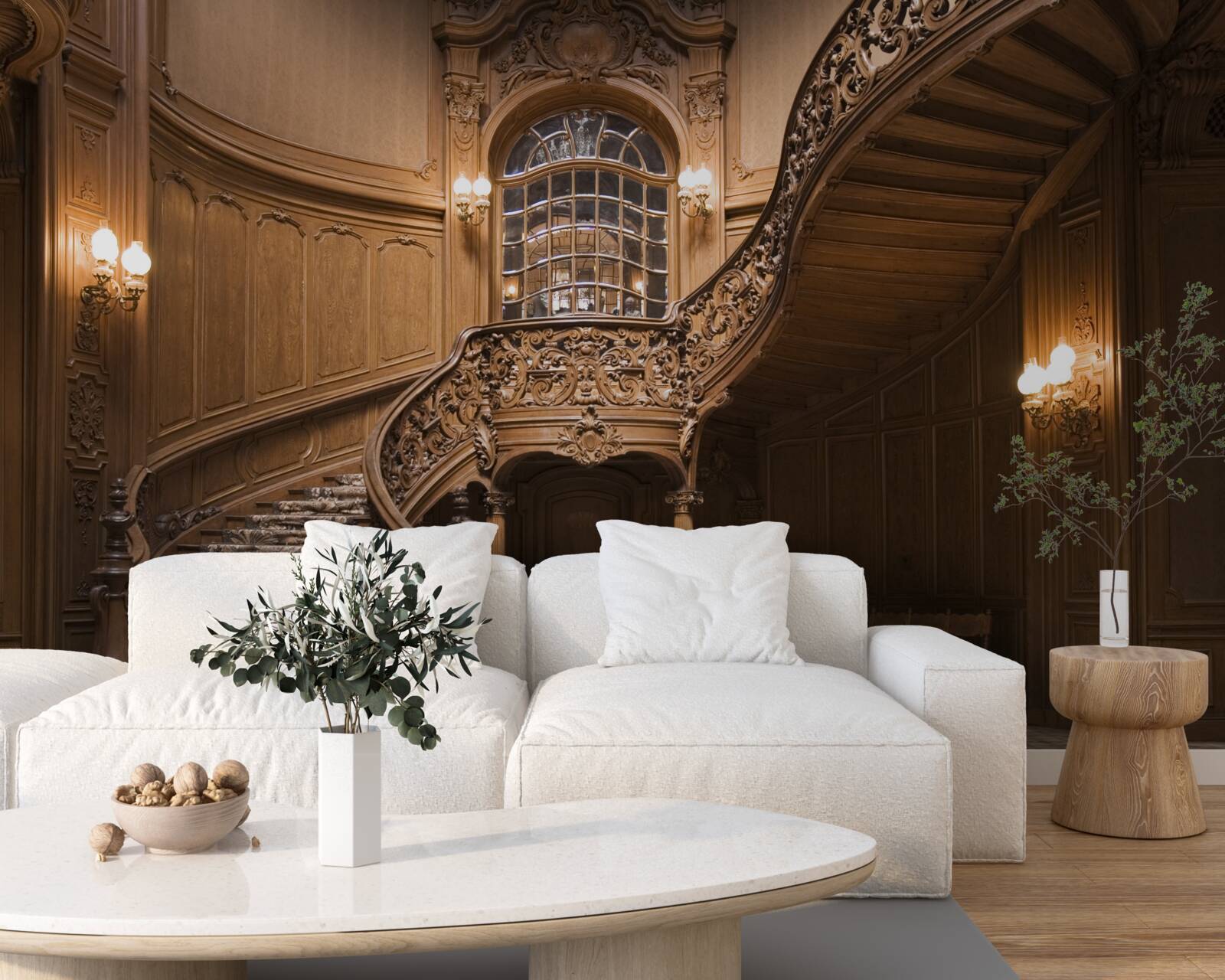 Papier peint escalier en bois dans le dortoir