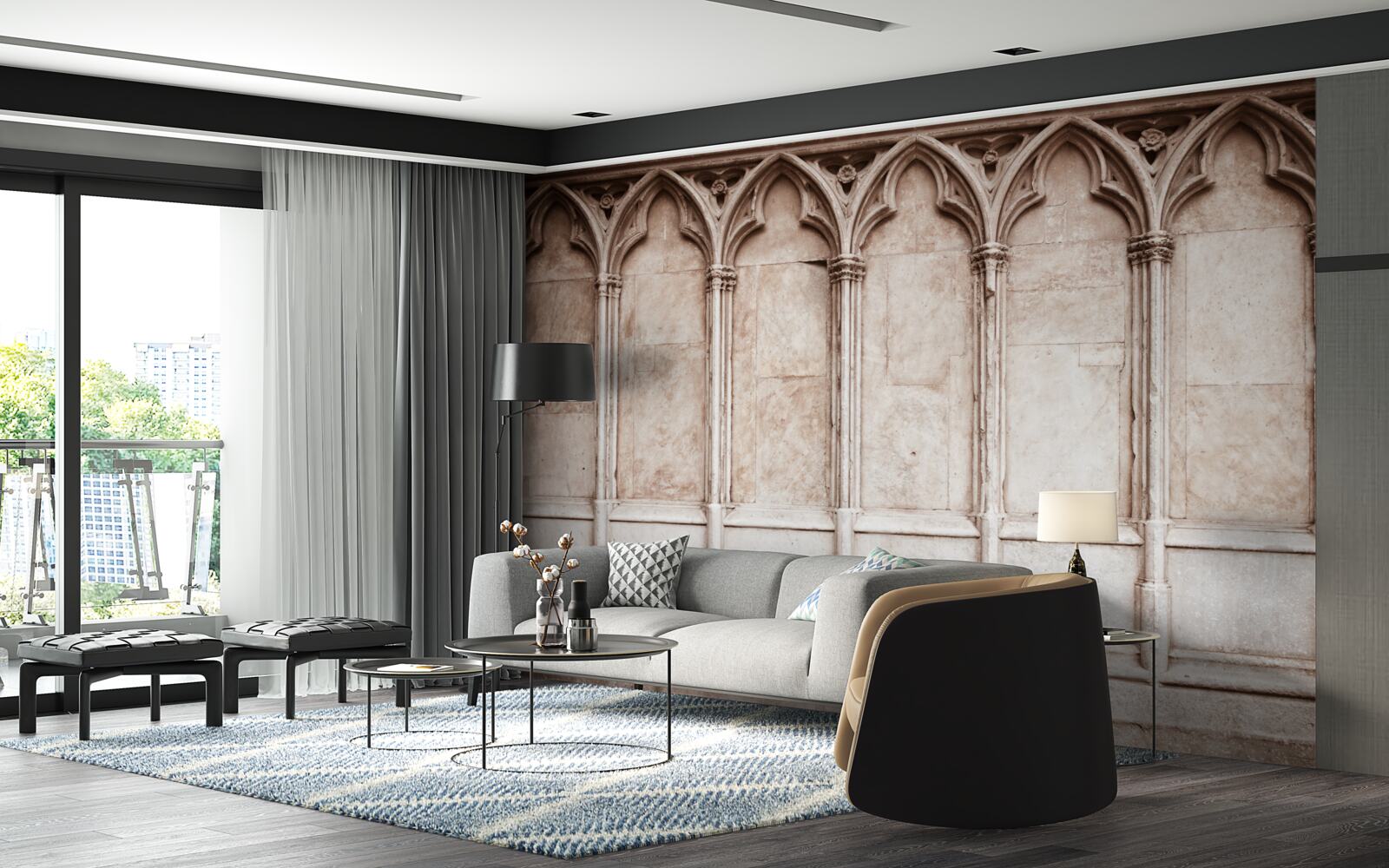 Papier peint arcs en pierre de style gothique