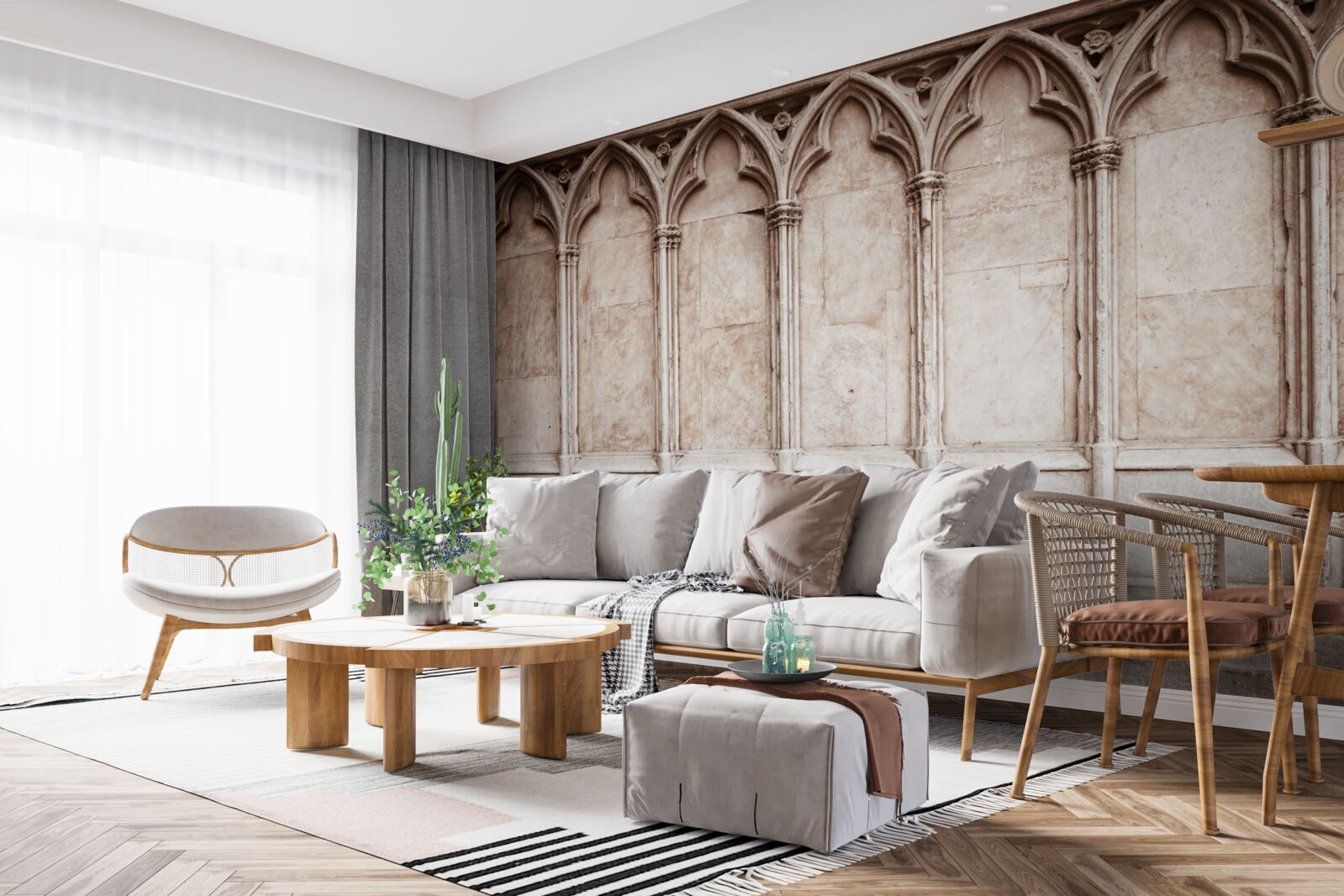 Papier peint arcs en pierre de style gothique