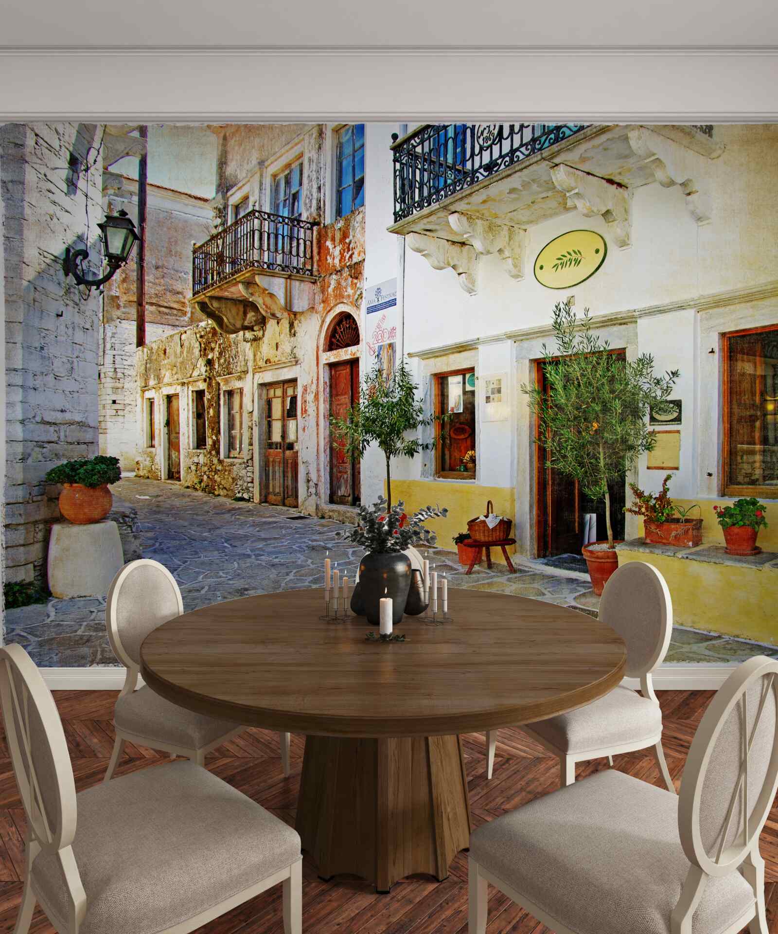 Papier peint faire des achats dans l'ancienne rue commerçante