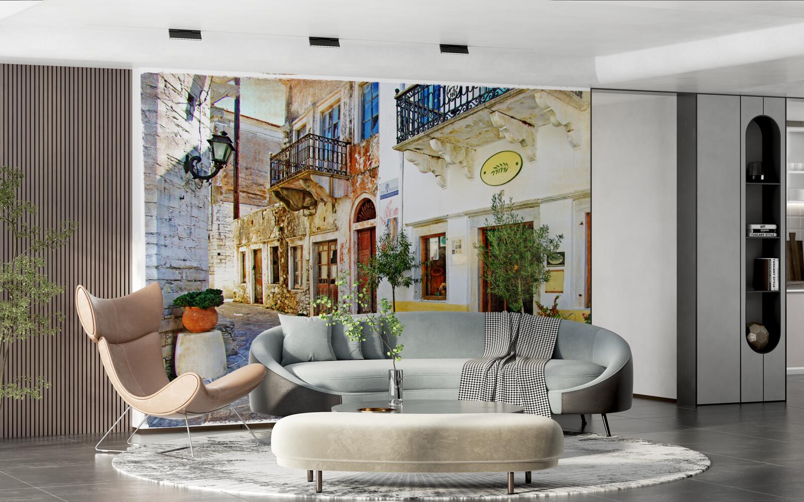 Papier peint faire des achats dans l'ancienne rue commerçante