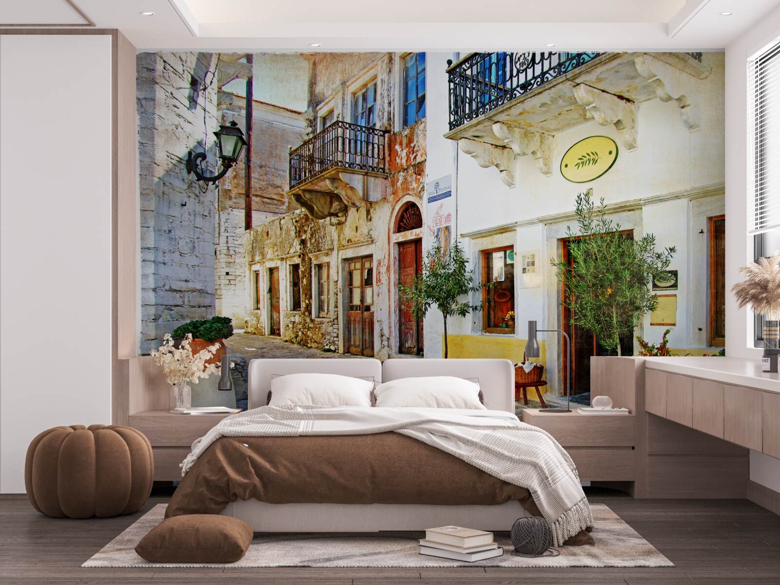 Papier peint faire des achats dans l'ancienne rue commerçante