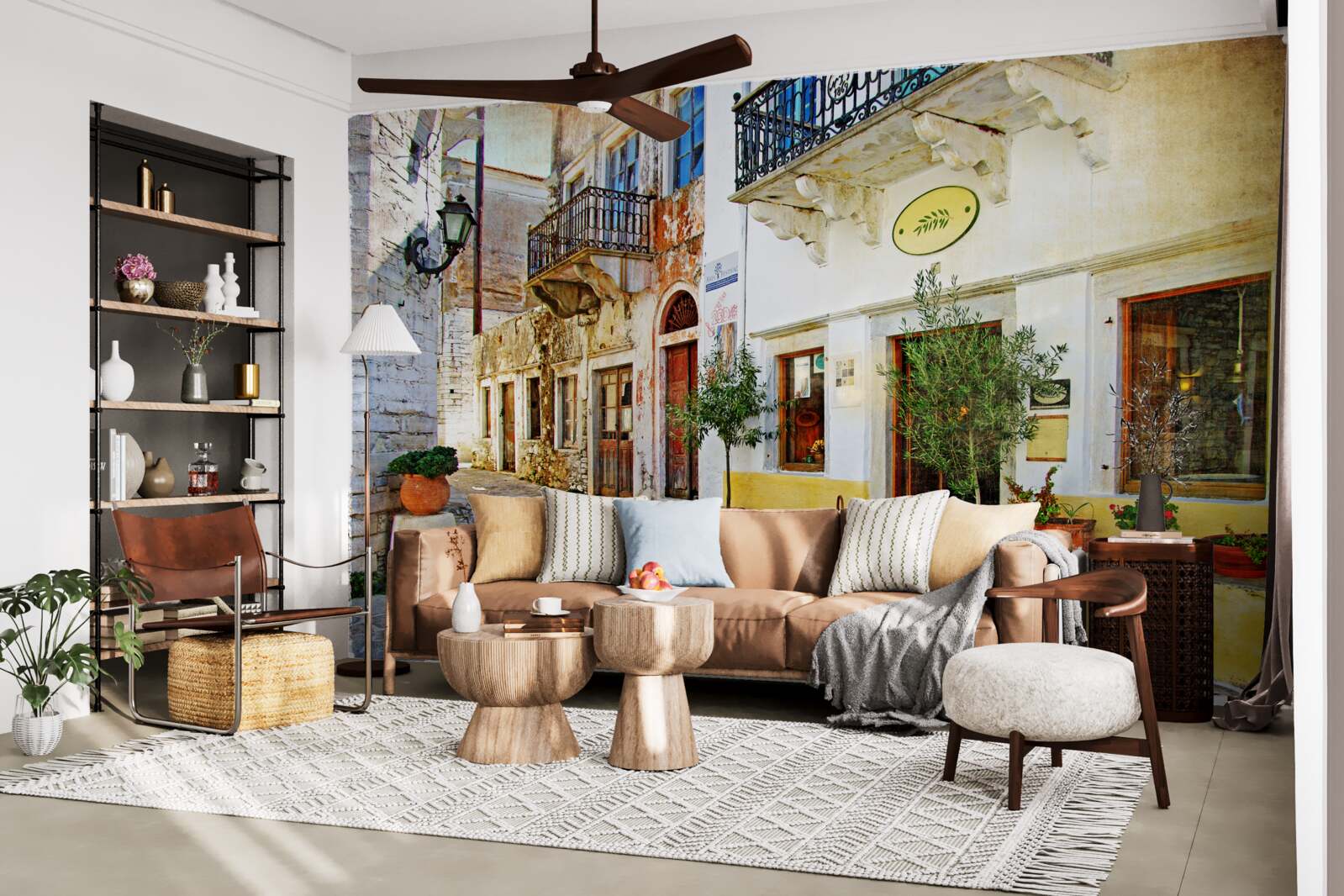 Papier peint faire des achats dans l'ancienne rue commerçante