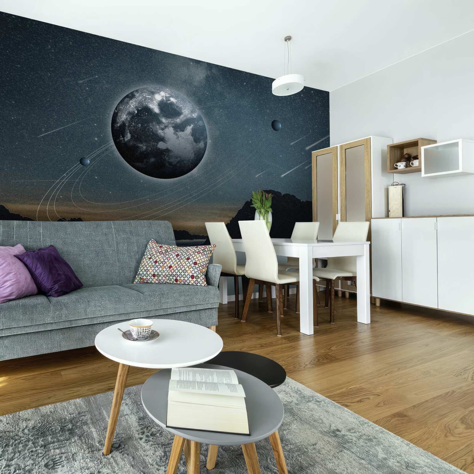 Papier peint pluie de météorites et satellite terrestre