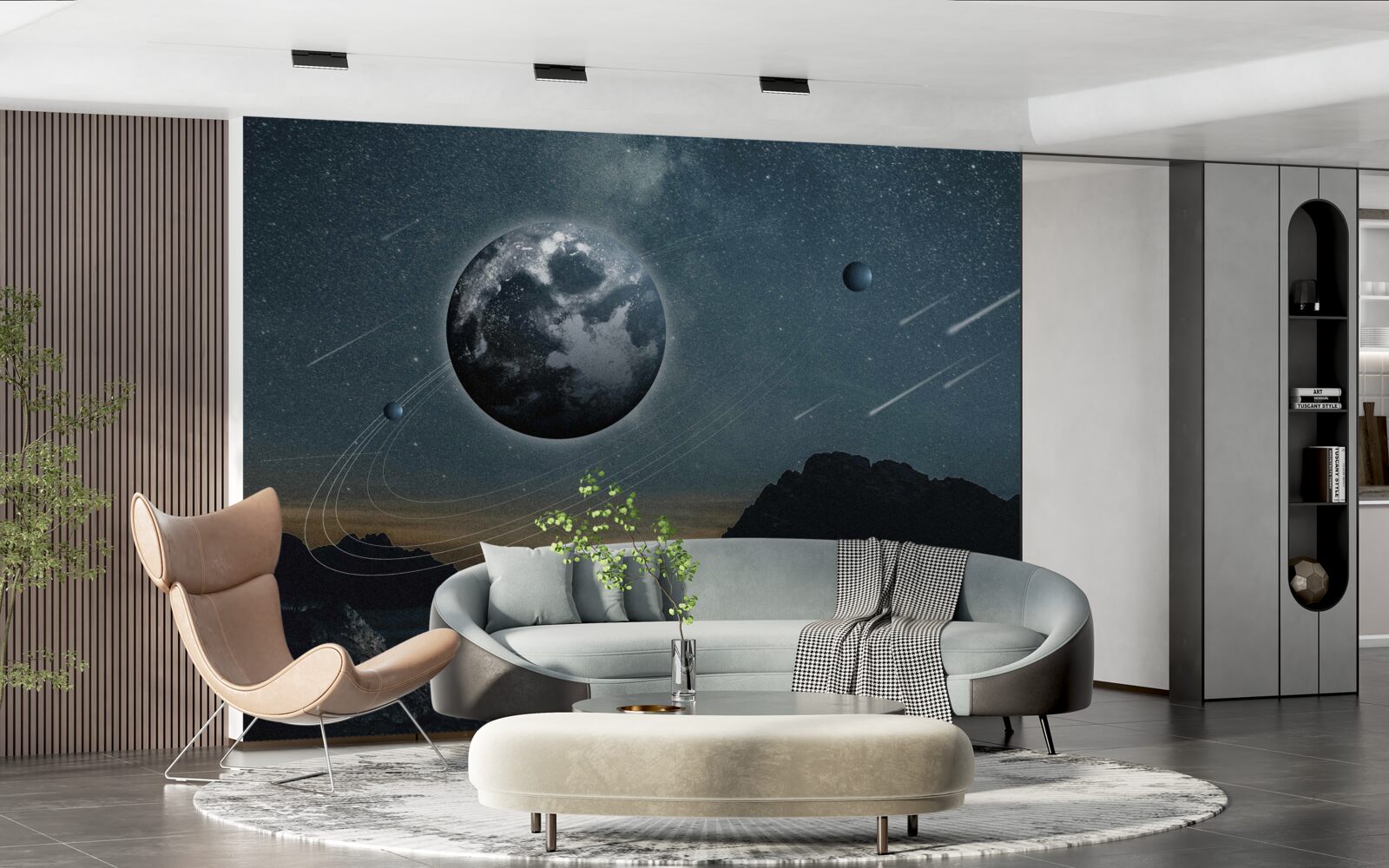 Papier peint pluie de météorites et satellite terrestre