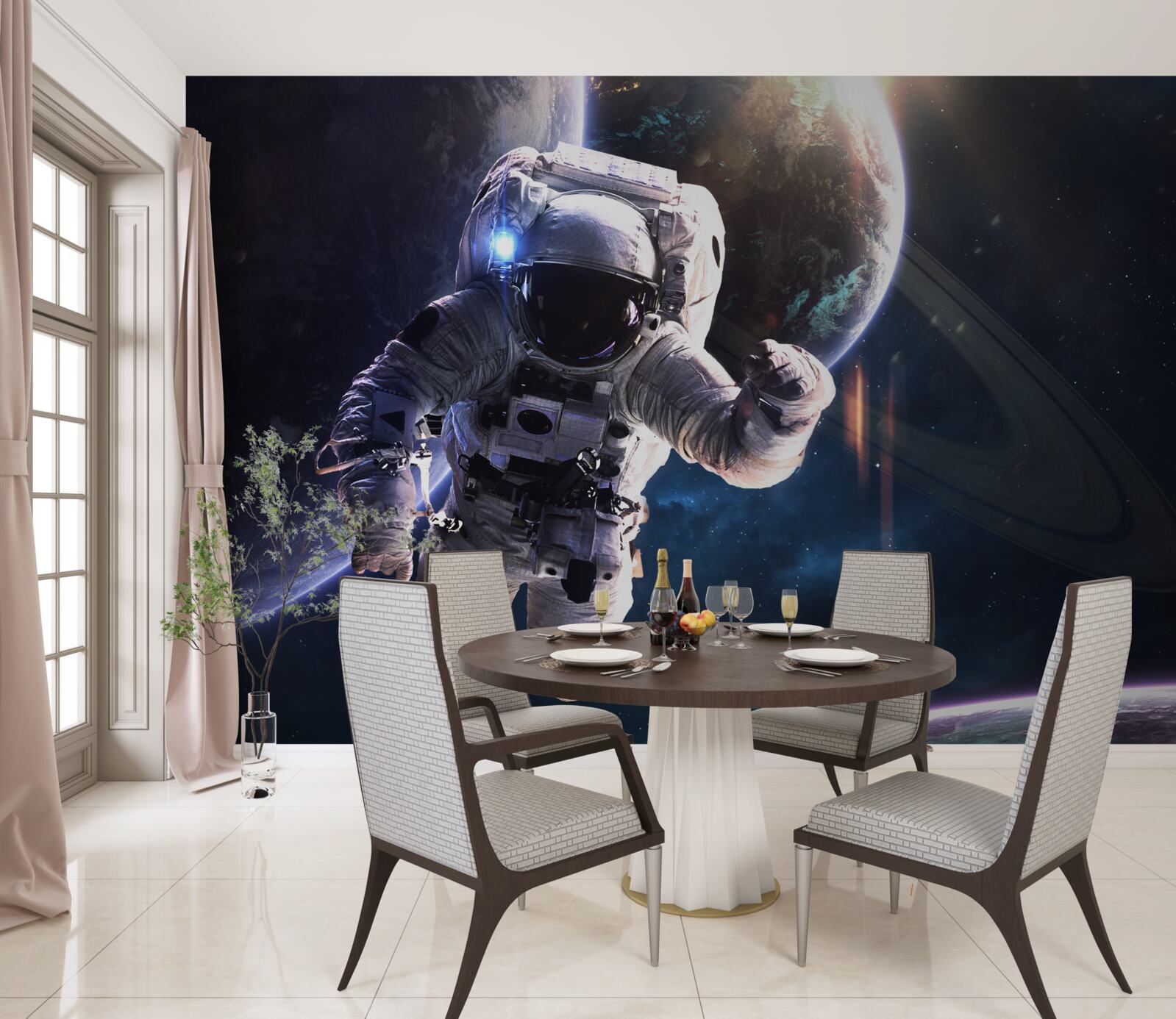 Papier peint astronaute posant devant jupiter