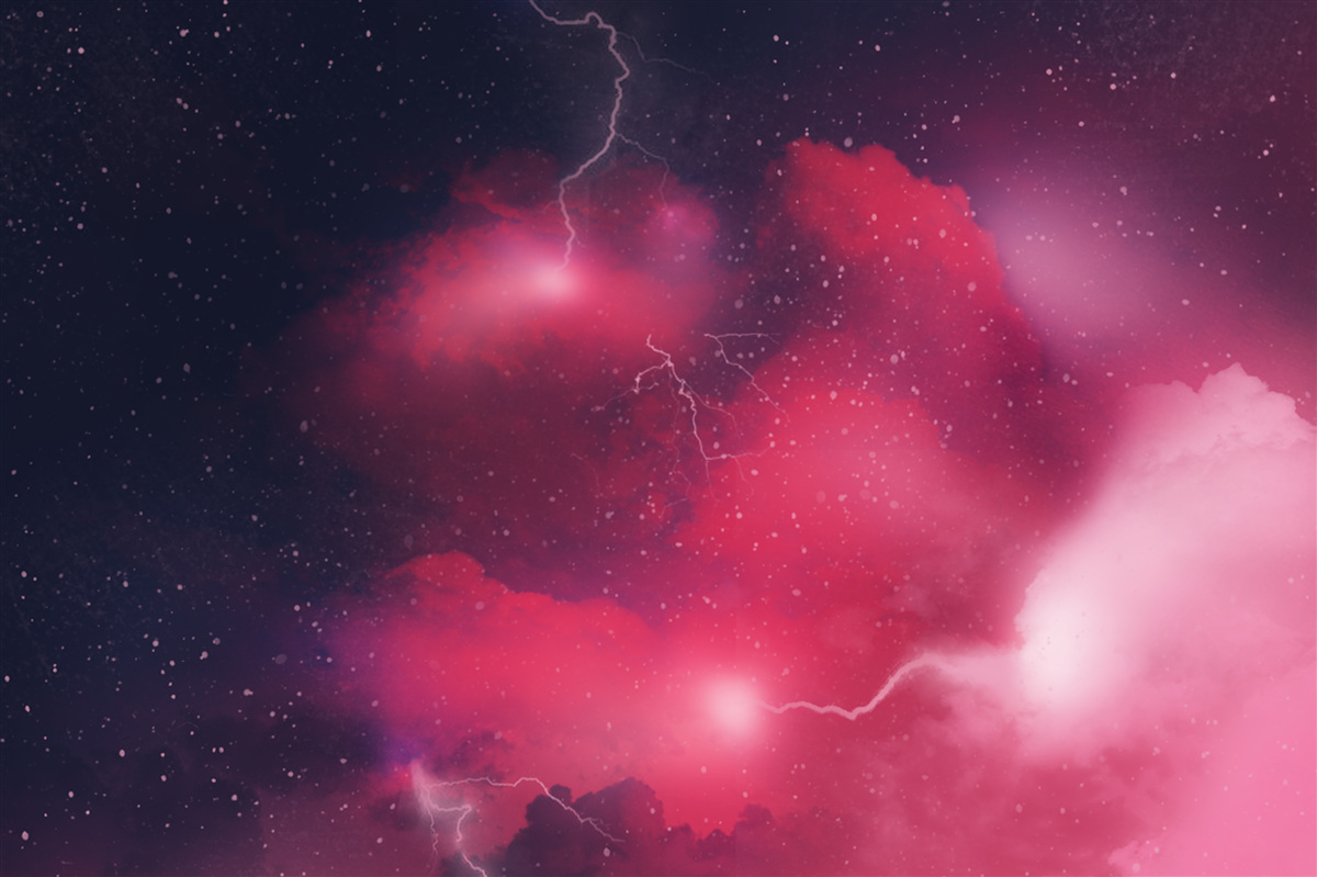 Papier peint des éclairs de tonnerre dans l'espace écarlate