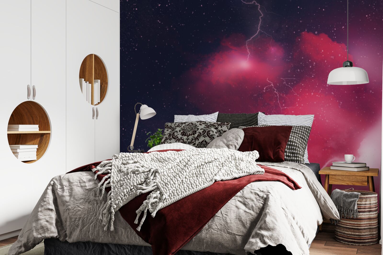 Papier peint des éclairs de tonnerre dans l'espace écarlate