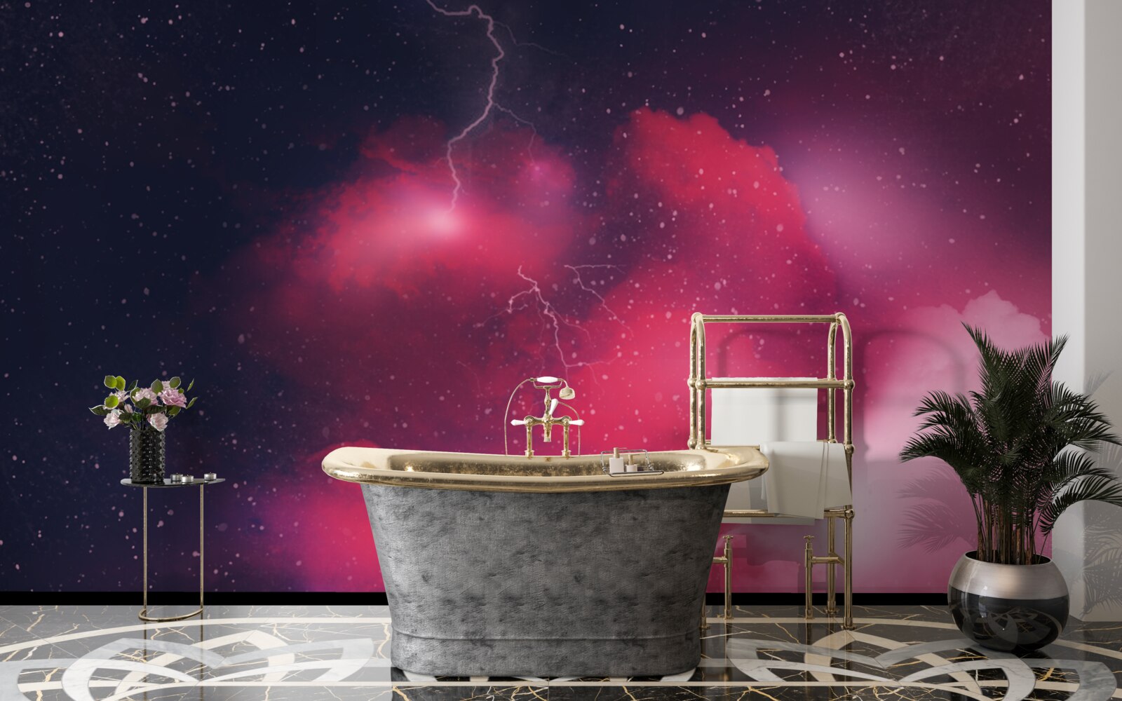 Papier peint des éclairs de tonnerre dans l'espace écarlate