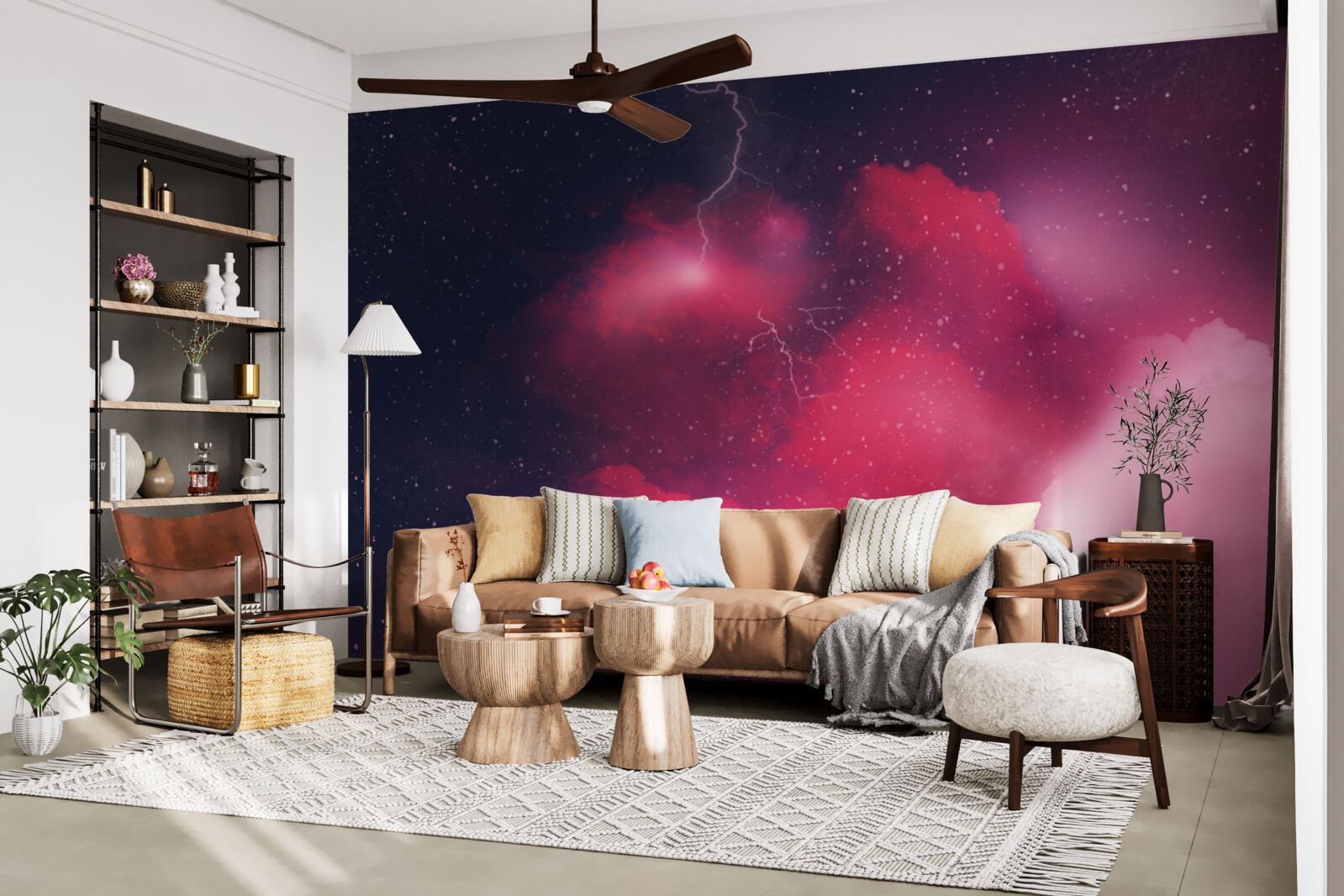 Papier peint des éclairs de tonnerre dans l'espace écarlate