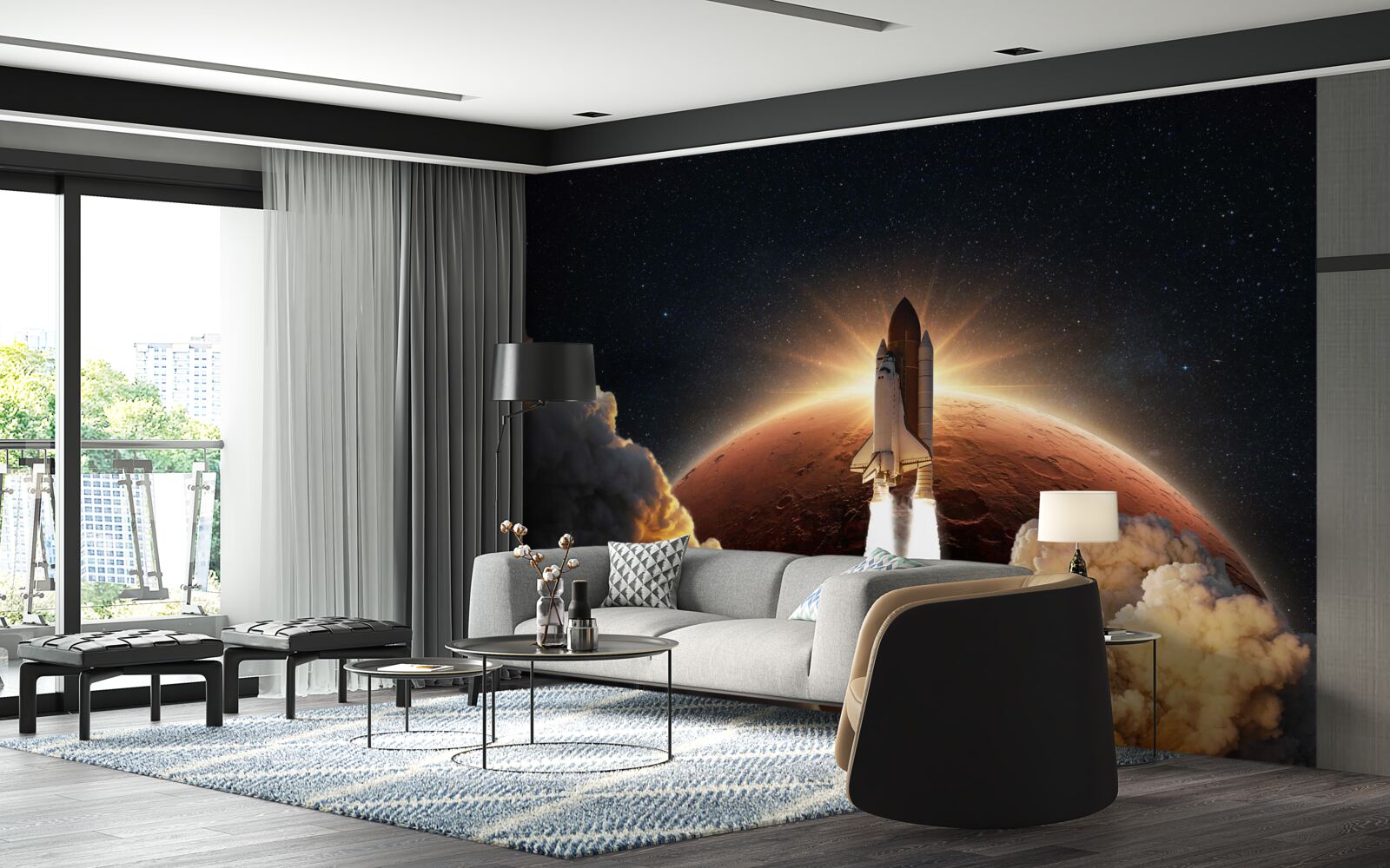 Papier peint voyage dans l'espace du navire