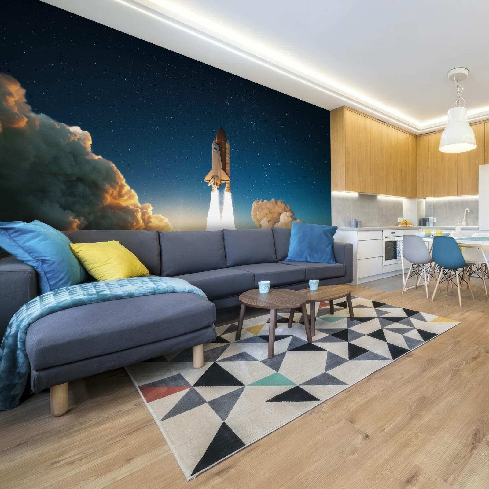 Papier peint Le vaisseau spatial commence son voyage dans l'espace
