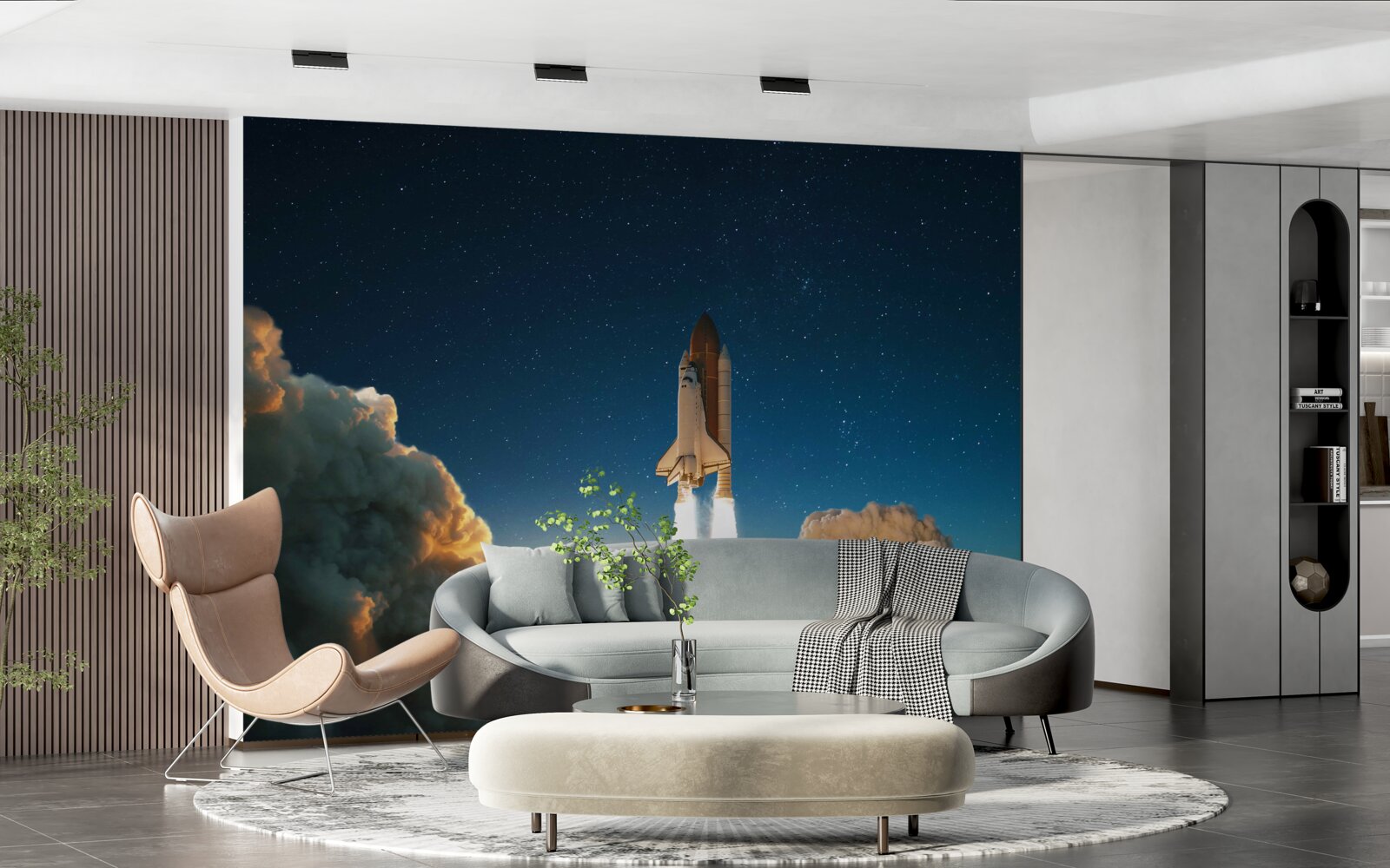 Papier peint Le vaisseau spatial commence son voyage dans l'espace