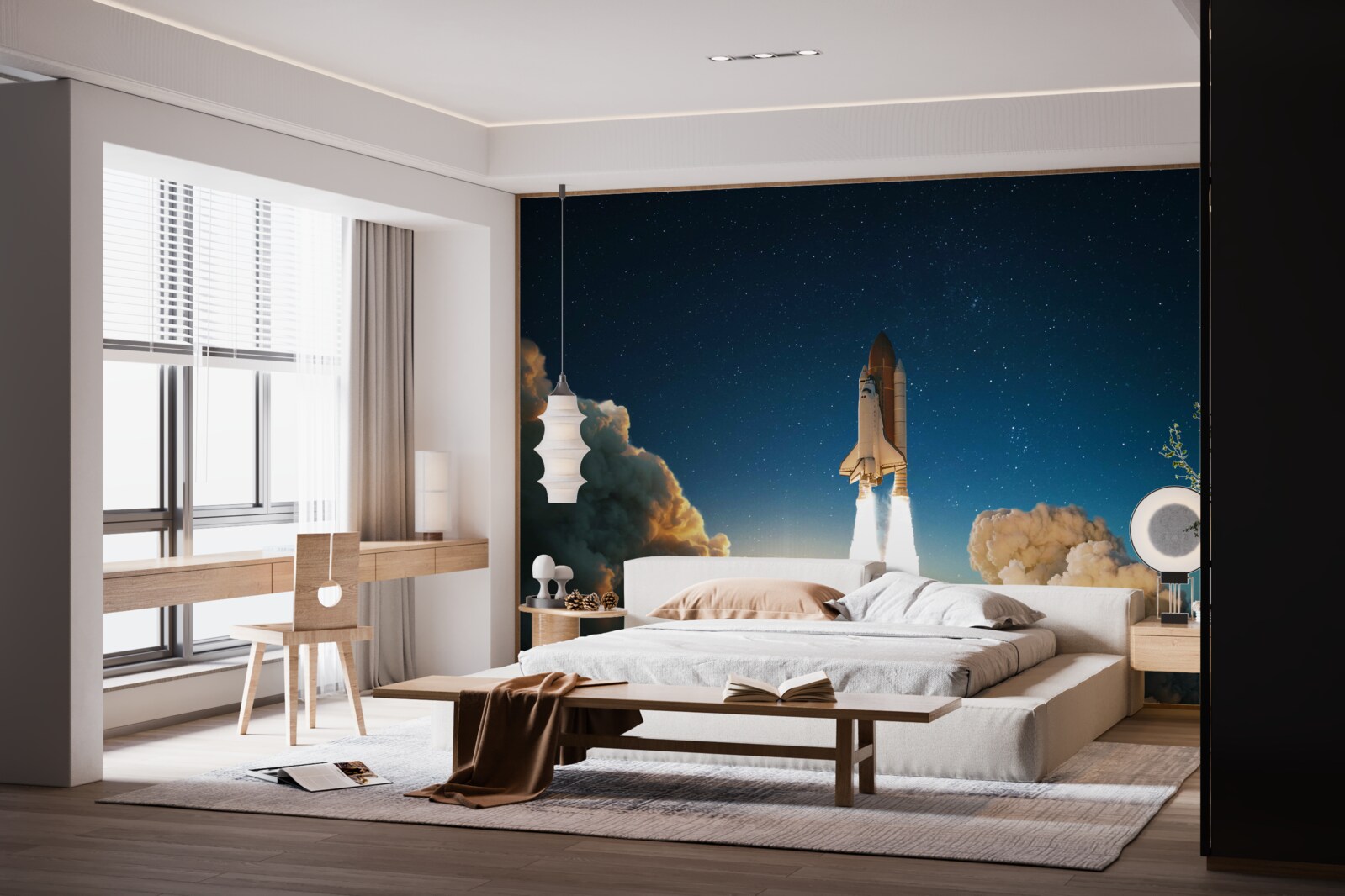 Papier peint Le vaisseau spatial commence son voyage dans l'espace