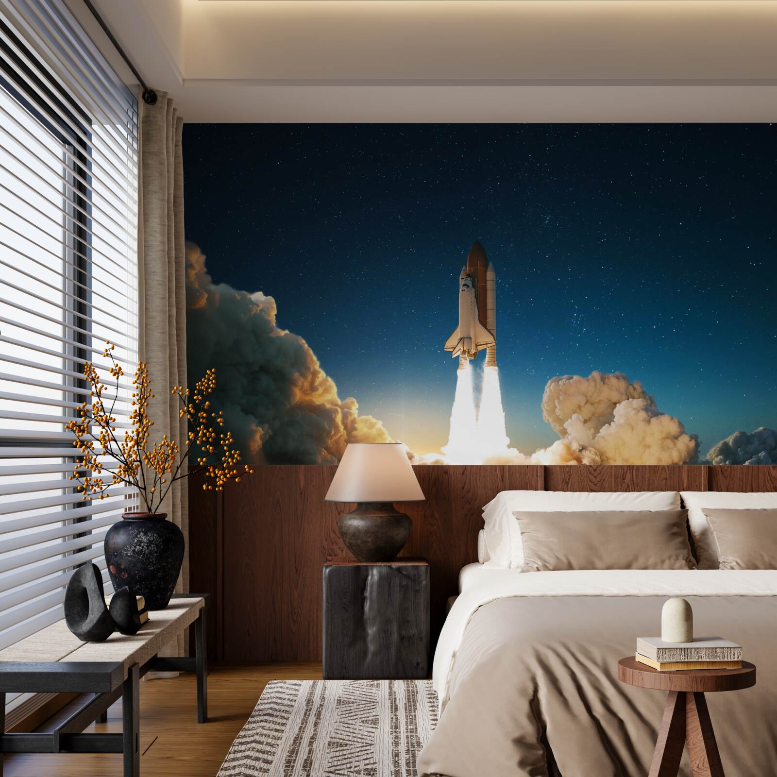 Papier peint Le vaisseau spatial commence son voyage dans l'espace