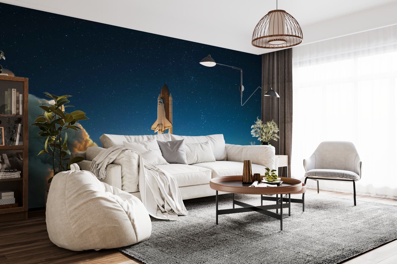 Papier peint Le vaisseau spatial commence son voyage dans l'espace