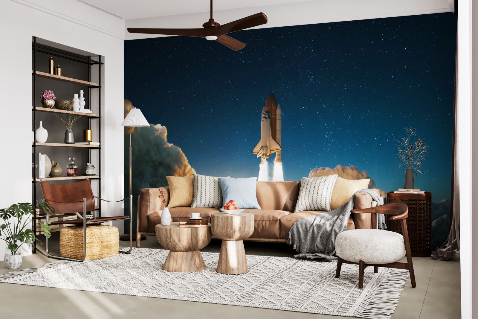 Papier peint Le vaisseau spatial commence son voyage dans l'espace