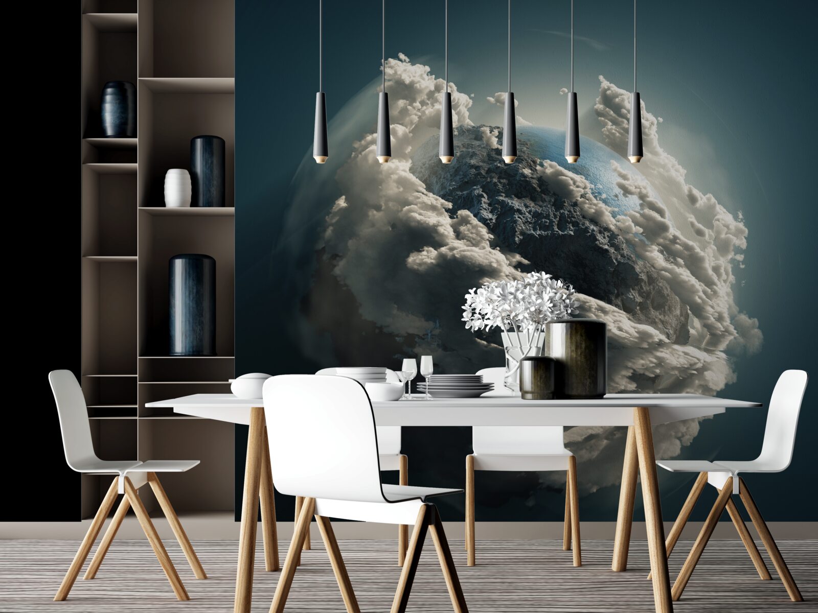 Papier peint des nuages denses se détachent, révélant une vue du sol